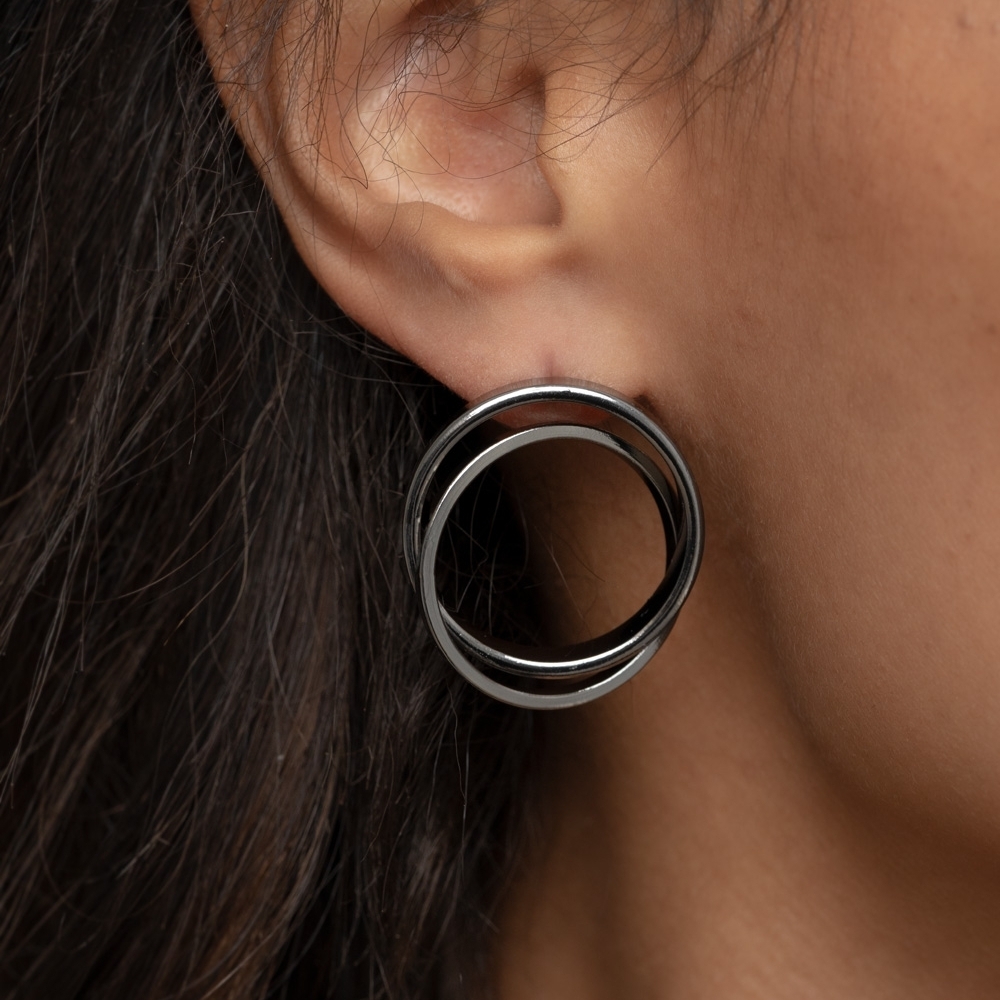 Elegant Black Double Circle Earrings